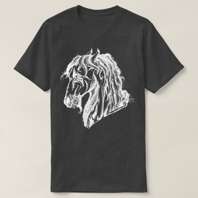 Angry Devil Horse in White T-Shirt (Design Front)