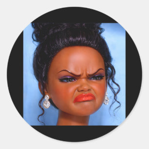Angry disgusted black doll face meme Angry disgust Classic Round Sticker