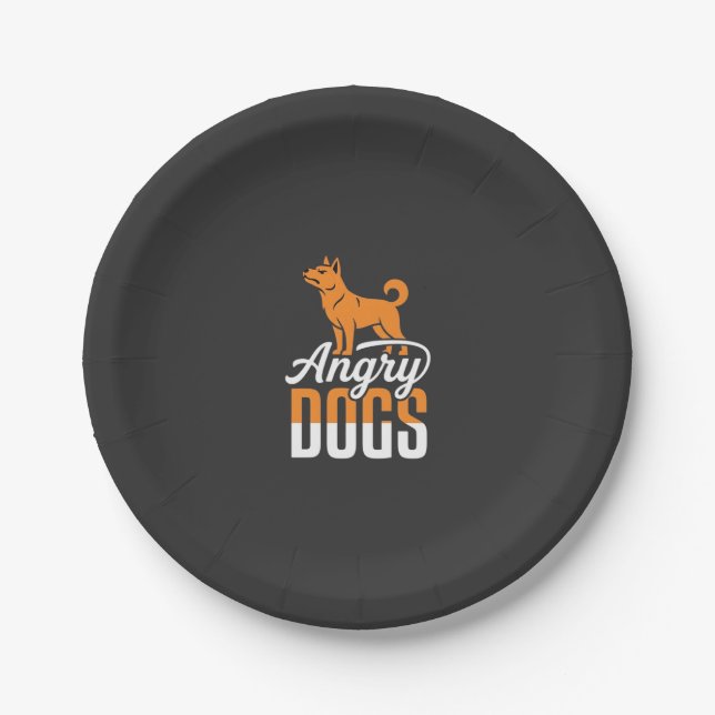 Angry Dogs Vector Mascot Paper Plates (Front)