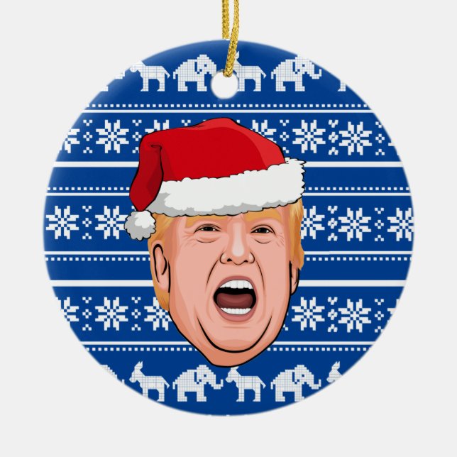Angry Donald Trump Christmas Ceramic Ornament (Front)
