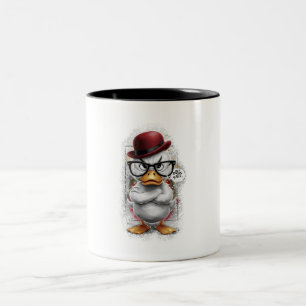 Angry duck with hat Two-Tone coffee mug