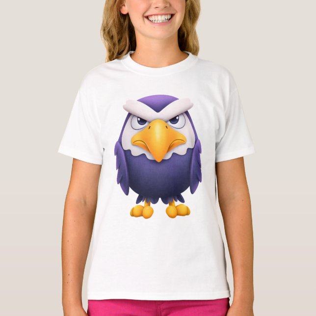 Angry Eagle Mascot – Fierce Purple cute Bird Kids T-Shirt (Front)