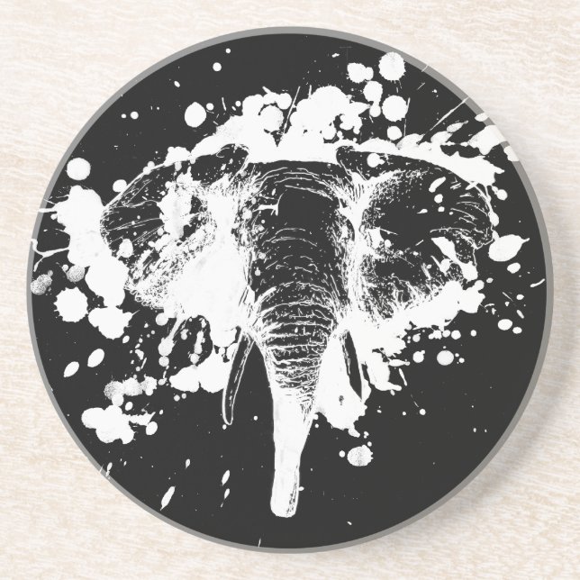 Angry Elephant in White Drink Coaster (Front)