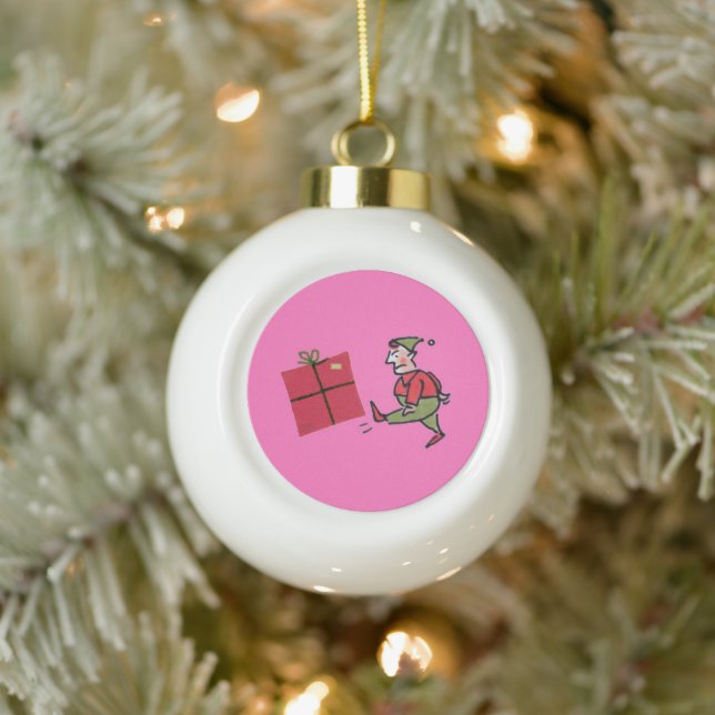 Angry Elf pink Christmas ball Ceramic Ball Christmas Ornament (Tree)