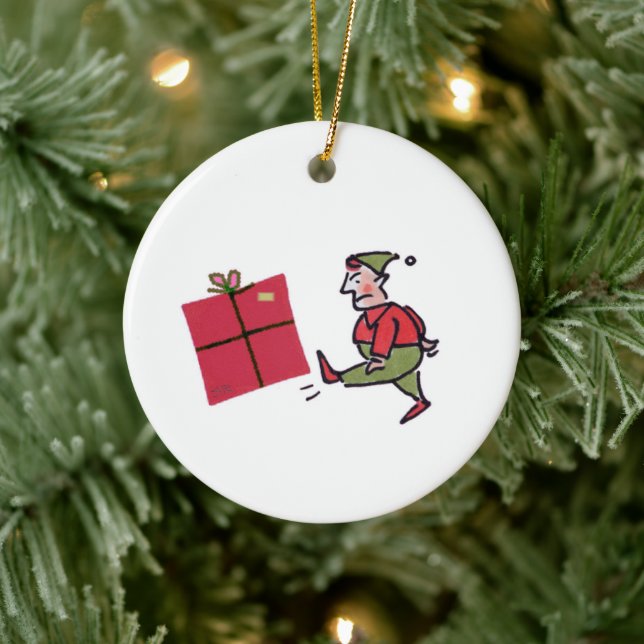 Angry Elf round ceramic ornament (Tree)