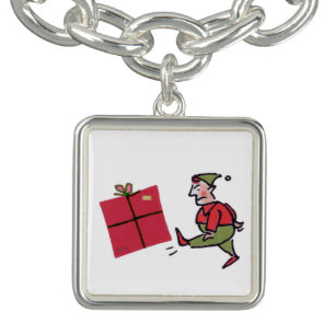 Angry Elf white silver square charm bracelet