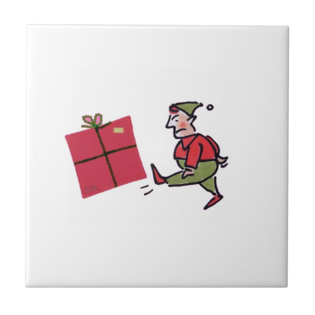 Angry Elf white small ceramic tile (Front)