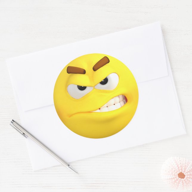 Angry Dayglow Green Cat Emoji Classic Round Sticker, Zazzle