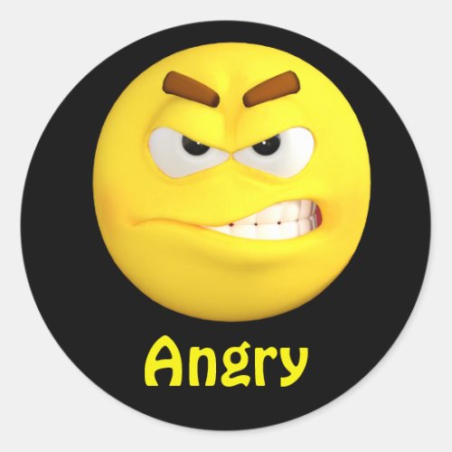 Angry Emoji Emoticon Cartoon Face Classic Round Sticker