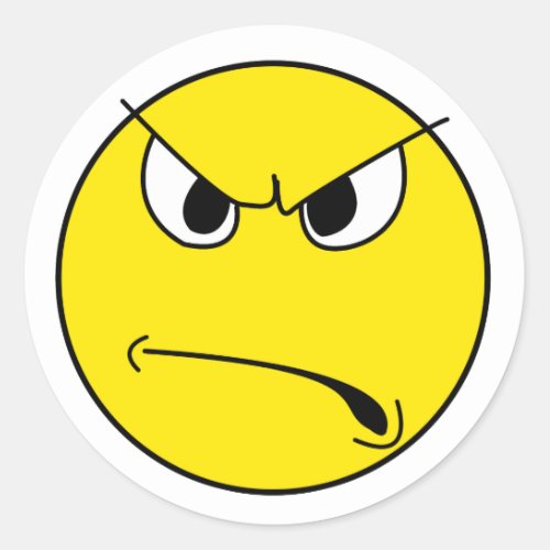 Angry Face Classic Round Sticker