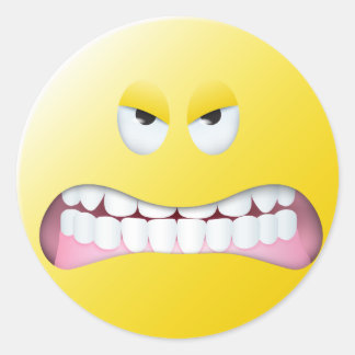 Angry Face Classic Round Sticker