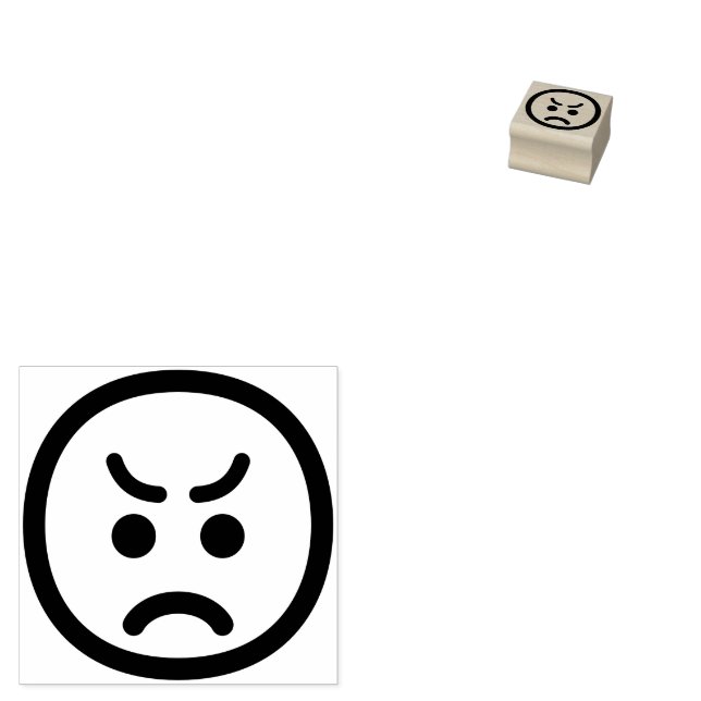 Angry Face Cute Adorable Minimalist Line Art Emoji Rubber Stamp (Stamped)