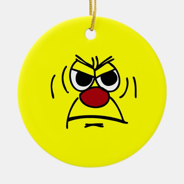 Angry Face Grumpey Ceramic Ornament (Front)