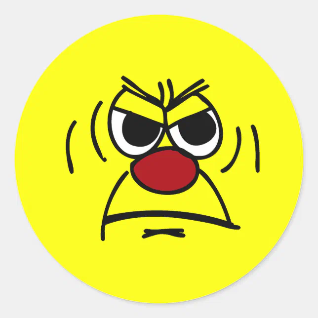 Angry Face Grumpey Classic Round Sticker | Zazzle