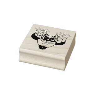 Angry Face Panda Let's have party Rubber Stamp