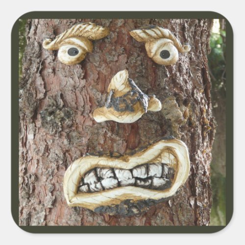 Angry Face Tree Square Sticker