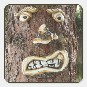 Angry Face Tree Square Sticker