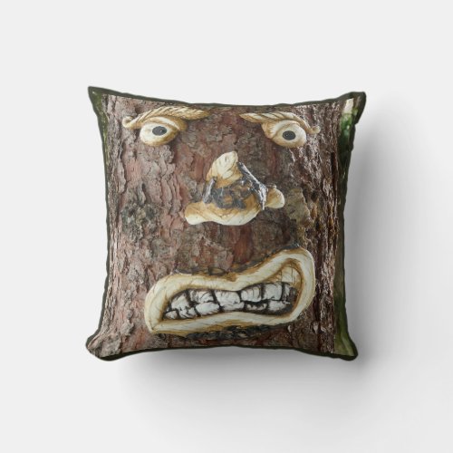 Angry Face Tree Throw Pillow