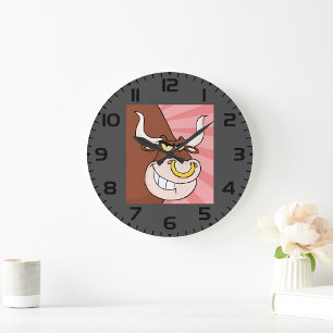 Angry Fierce Bull Mascot with Nose Ring Large Clock