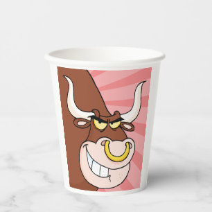 Angry Fierce Bull Mascot with Nose Ring Paper Cups