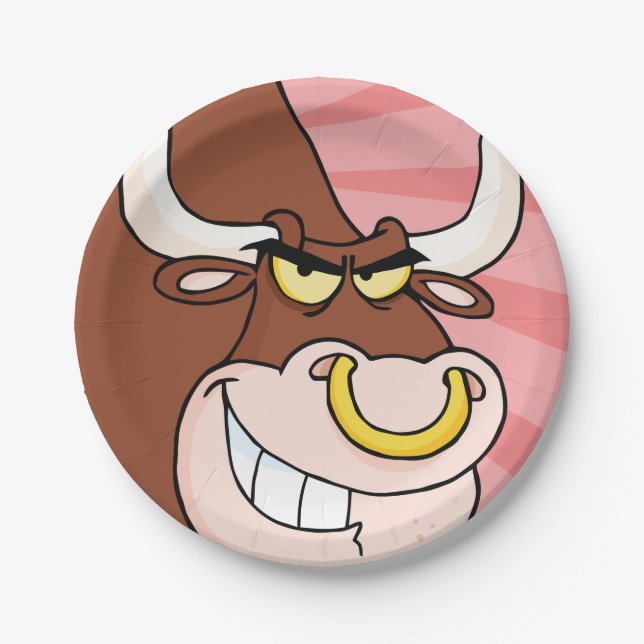 Angry Fierce Bull Mascot with Nose Ring  Paper Plates (Front)