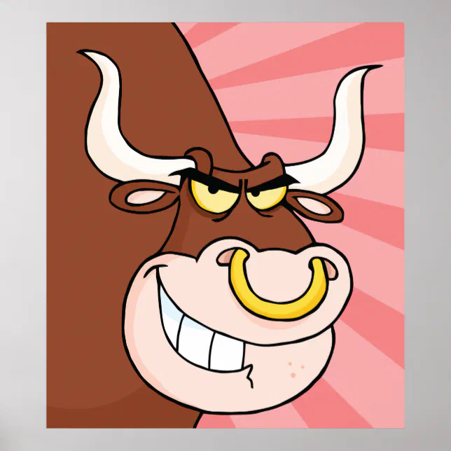 Angry Fierce Bull Mascot with Nose Ring Poster Zazzle