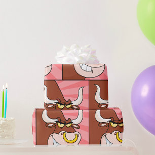 Angry Fierce Bull Mascot with Nose Ring Wrapping Paper