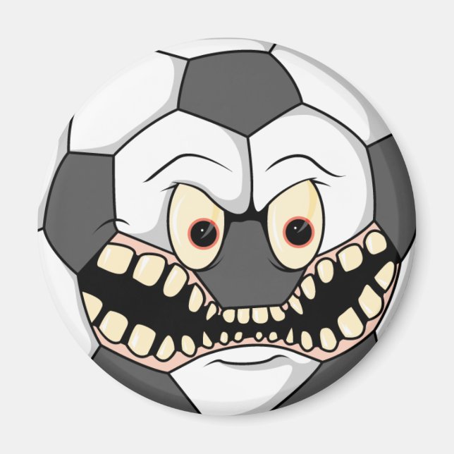 angry fierce soccer ball magnet (Front)