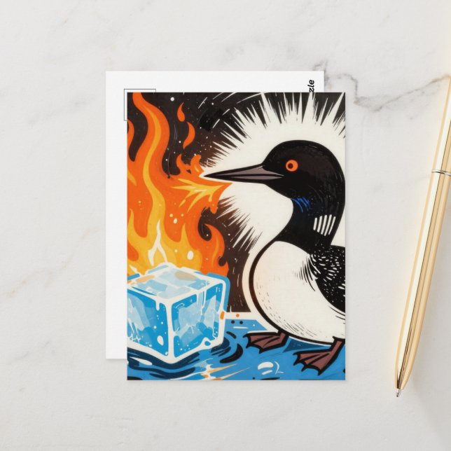 Angry fire breathing Loon melting ice block  Postcard (Front/Back In Situ)