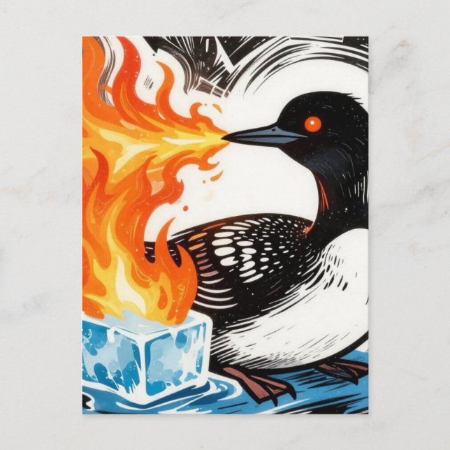 Angry fire breathing Loon melting ice Postcard (Front)