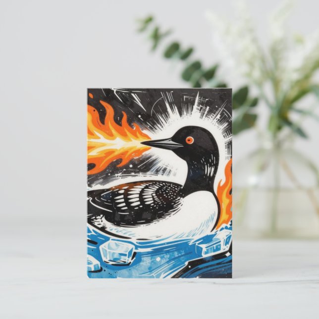 Angry fire breathing MN Loon melting ice Protest Postcard (Standing Front)