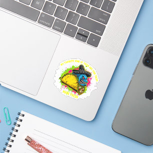 Angry Fish Taco Monster Sombrero Foodie Design Sticker
