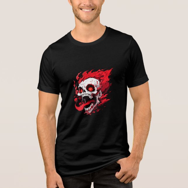 Angry Flaming Skull T-Shirt Tri-Blend Shirt (Front)