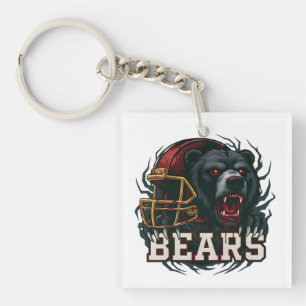 Angry Football Bear Mascot Red Helmet Game Day Keychain