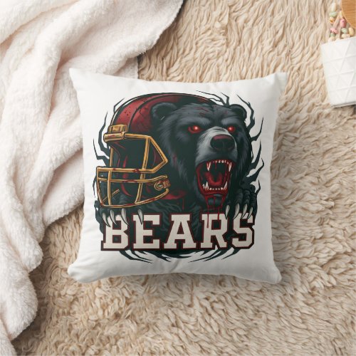 Angry Football Bear Mascot Red Helmet Game Day  Throw Pillow