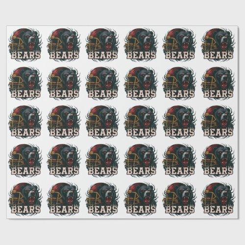 Angry Football Bear Mascot Red Helmet Game Day Wrapping Paper
