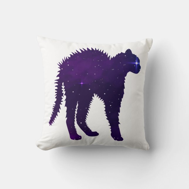 Angry galaxy cat graphic design throw pillow (Front)