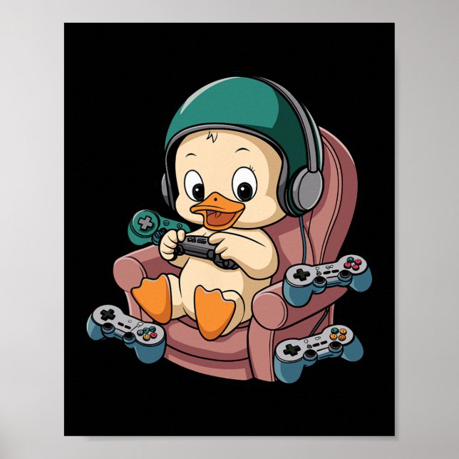 Angry Gamer Duck With Headset And Controller  Poster (Front)