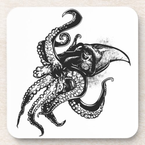 Angry Giant Squid in Black Coaster