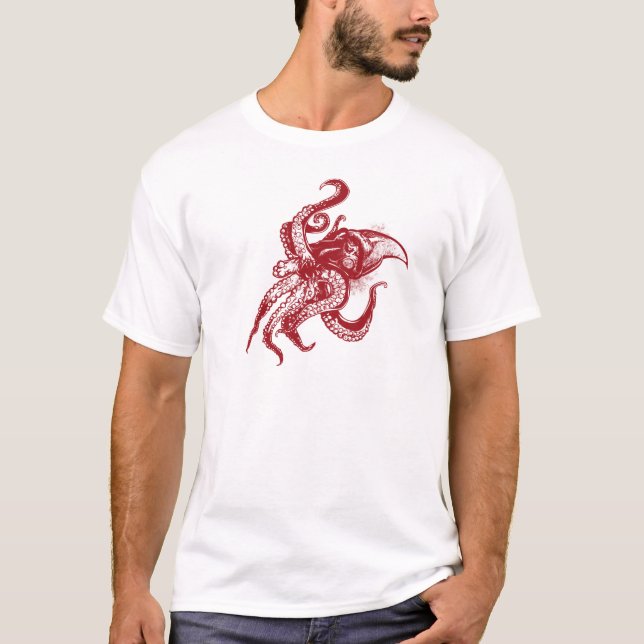 Angry Giant Squid in Red T-Shirt (Front)