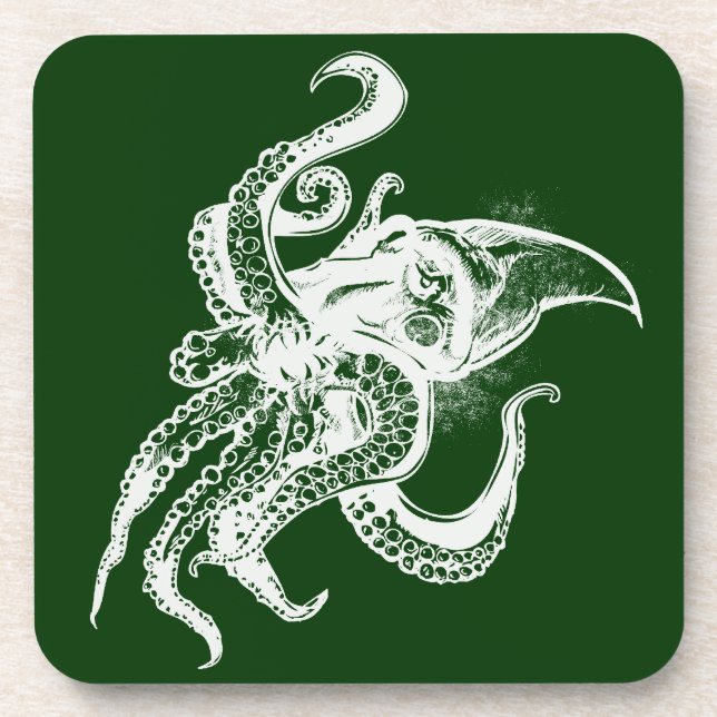 Angry Giant Squid in White Pick Your Background Drink Coaster (Front)