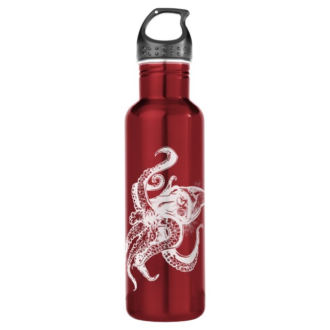 Angry Giant Squid in White Pick Your Background Stainless Steel Water Bottle (Front)