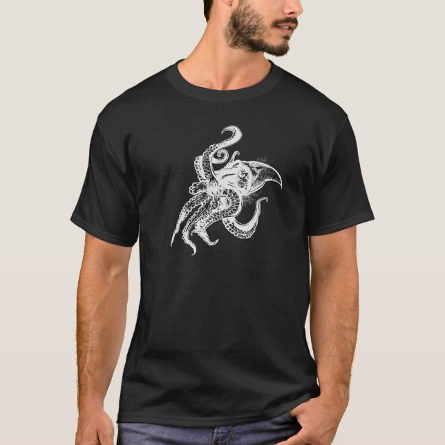 Angry Giant Squid in White Pick Your Background T-Shirt (Front)