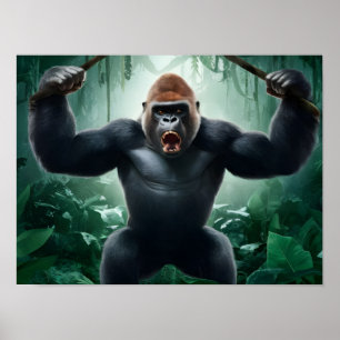 Angry Gorilla in Jungle Poster