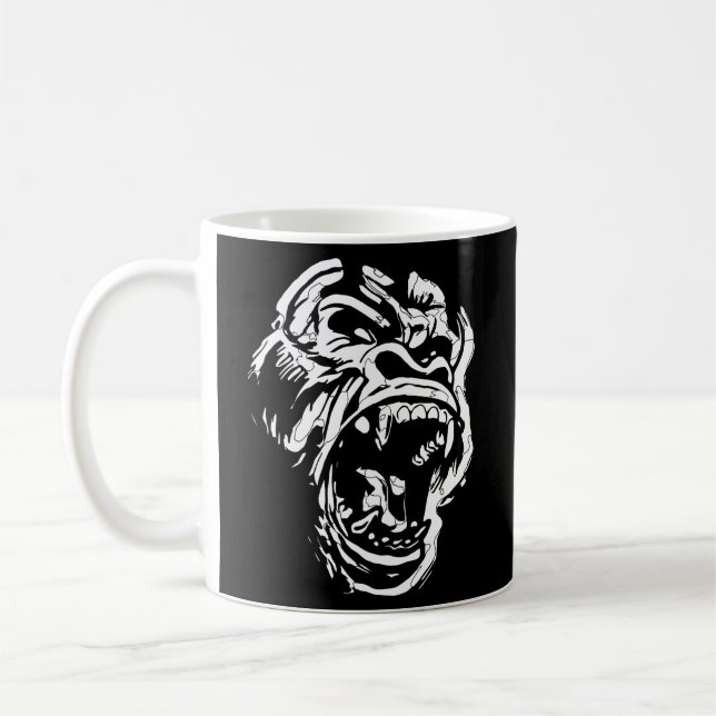 Angry Gorilla Silverback White Fierce Great Ape Coffee Mug (Left)