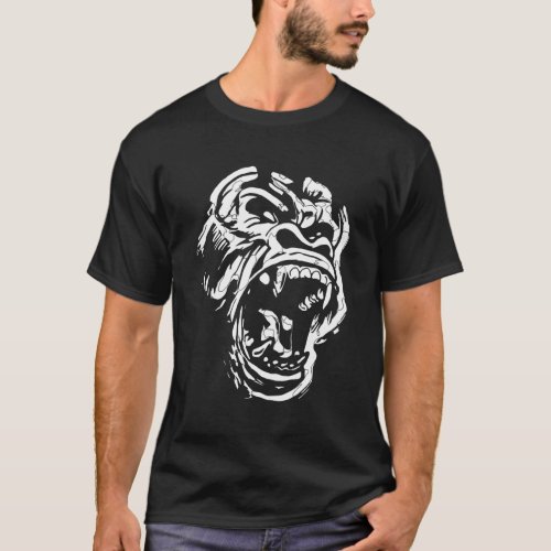 Angry Gorilla Silverback White Fierce Great Ape T_Shirt