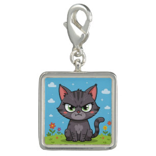 Angry gray little cat charm