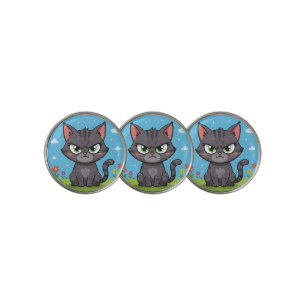 Angry gray little cat golf ball marker