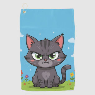 Angry gray little cat golf towel