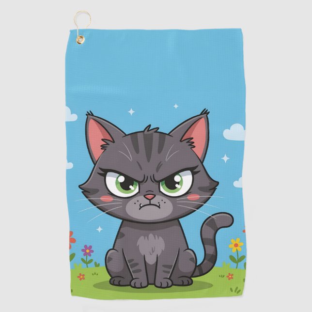 Angry gray little cat golf towel (Front)